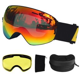 Ski Goggles LOCLE Double Layers Ski Goggles Anti-fog UV400 Spherical Ski Glasses Skiing Snow Snowboard Goggles Ski Eyewear Brightening Lens 231113