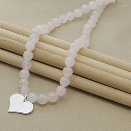 Pendants Luxury 925 Sterling Silver Pink Pearl Heart Necklaces For Women Engagement Wedding Fine Jewellery Fashion Party Gift Wholesale