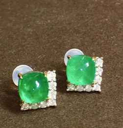 Dangle Earrings CGRL LR Fine Jewelry 18K Gold Green Emerald 3.81ct Gemstones Diamonds Female Drop For Women