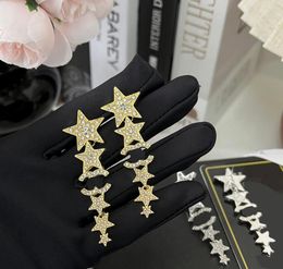 Top Quality 18K Gold Plating Earrings High End Designer Brand Double Letter Earring Geometry Star Crystal Rhinestone Ear Stud Womens Girl Wedding Jewellery Accessory