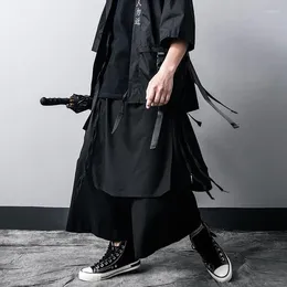 Men's Pants ARENS Techwear Wide Leg Punk Gothic Black Trousers Male Goth Cotton Linens Summer Japanese Style Streetwear Hip Hop