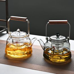 Drinkware Two-color beam teapot, two inner tanks glass teapot tea set