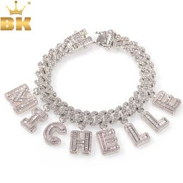 Pendant Necklaces THE BLING KING Hiphop DIY Statement 12mm S-Link Miami Cuban Necklace Baguettecz Letter Bracelet Anklet Jewelry Own Style T230413