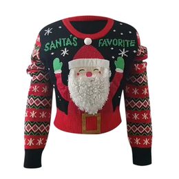 Women's Sweaters Cute Funny Christmas Sweater Women Santa Claus 3D Beard Long Sleeve Cropped Jumper Pullover Black Red Ugly 231114