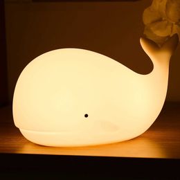 Night Lights Cute Whale Night Light 7-color Silicone Usb Rechargeable Nightlights Room Decorations Table Lamp Toys for Children Baby Kids Q231114