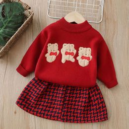 Clothing Sets Girls Knitted Clothes Sets Autumn Winter Children Sweaters Coats Skirts 2pcs Christmas Dress Suit For Baby Party Costume Kids 6Y 231113