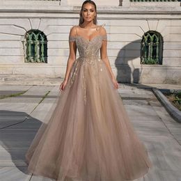 Nude Off the Shoulder Lace Long Evening Dresses Luxury Tulle Formal Prom Party Gowns Plus Size Special Occasions