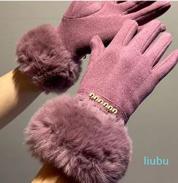 Classic Woman Cashmere Gloves Winter Outdoor Thick Soft Fleece Five Fingers With Box Package