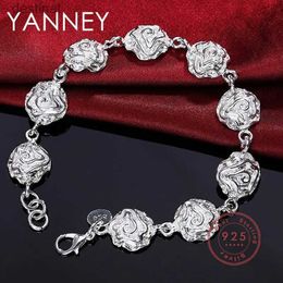 Beaded Charm 925 Sterling Silver 8 Inches Beautifully Engraved Rose Bracelet For Women Couple Fashion Party Gift Jewellery AccessoriesL231114