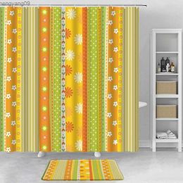 Shower Curtains Colourful Striped Fabric Bathroom Shower Curtain Set and Bath Mat Red Yellow Black Blue Style Home Decor Bathroom Supplies R231114