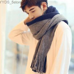 Scarves Korean Fashion Men's Knitted Scarf Winter Warm Men Scarves Patchwork Striped Wool Bufanda Soft Long Warmer Male Neakerchief YQ231114