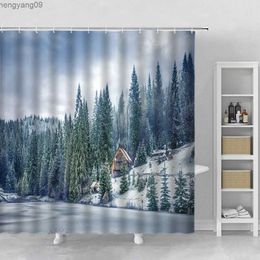 Shower Curtains Snow Forest Christmas Shower Curtain Tree Jungle Landscape Xmas New Year Decor Background Cloth Bathroom Bath Curtains R231114