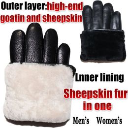 Five Fingers Gloves Deerskin Pattern Male Leather Sheepskinfur in one Female Goatskin Sheep Fur Wool Winter Thickening Warm 231114