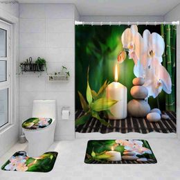Shower Curtains Zen Shower Curtain Set Purple Orchid Black Stone Green Bamboo Garden Scenery Bathroom Decor Rug Bath Mats Toilet Cover R231114