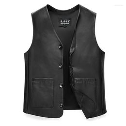 Men's Vests Men's Genuine Leather Suit Vest Sheepskin Businss Casual Waistcoat Spring Autumn Single Breasted Sleeveless Jacket