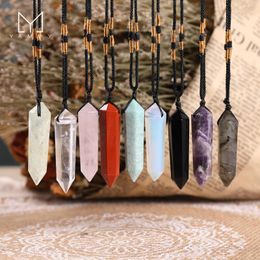 Pendants Yammy Fashion Women Gemstones Double Stick Point Pendant Necklace Healing Energy Amethyst Roses Quartz Crystal Jewellery