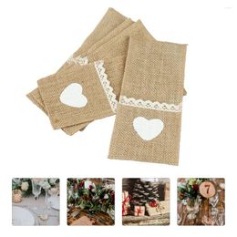 Dinnerware Sets Wedding Silverware Cutlery Holder Rustic Linen Flatware Pocket Fork Holders Santa Hat Utensil Country Lace Burlap Pouch