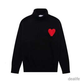 Amis Amiparis Sweater High Collar Am i Paris Jumper Winter Thick Turtleneck Coeur Embroidered A-word Heart Love Knit Sweat Women Men Amisweater Sunn