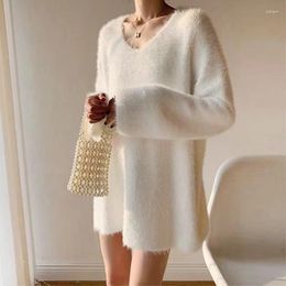 Women's Sweaters V-neck Knit Y2k Crochet Kintted Sweater Women Fur Top E-girl Pullovers Korean Spring Autumn Winter Jumper Sueter