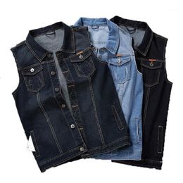 Plus Size 8XL 7XL 6XL 5XL Cotton Jeans Sleeveless Jacket Vest Men Denim Jeans Vest Male Cowboy Outdoors Waistcoat Mens Jackets1235y