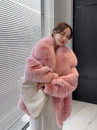 Womens Fur Faux Fashion Women Real Rex Rabbit Coats Long Natural Full Pelt Chinchilla Colour Jackets With Fox Collar Over 231113