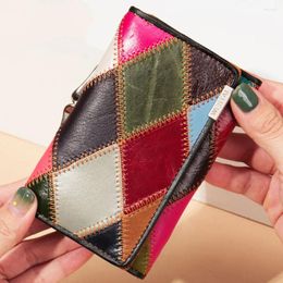 Wallets High Fashion Top Layer Cowhide Coin Purse Ladies Genuine Leather Women Patchwork Designer Female Short Trifold