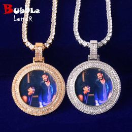 Pendant Necklaces Bubble Letter Custom Photo Necklace Picture Pendant Baguette Charms Men Hip Hop Jewelry Iced Out Free Shipping Items T230413