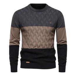 Men's Sweaters 2023 Fashion Patchwork Cotton Sweater Mens Oneck Pullovers High Quality Autumn Winter Knitted Wear Christmas 231113