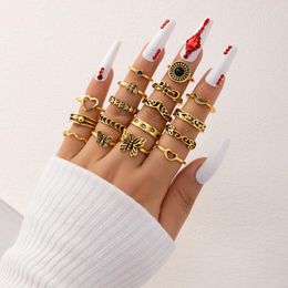 Cluster Rings Charms Butterfly Ring Sets Eagle Bee Gold Color Heart Star Alloy Metal For Women Men Anillo 17pcs/sets 22710