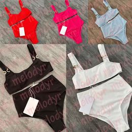 Luxury Women Knitted Swimwear Metal Letter High Waist Biquinis Summer Sexy Yoga Sportswear Quick Dry High Elastic Tracksuits