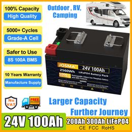 24V 100AH LiFePO4 Battery 101% Full Capacity Built-in BMS Grade A Cell 5000+ Cycles 10 Years Warranty