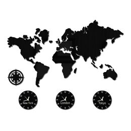 Wall Clocks World Map Large York London Tokyo Personalised Time Zone Silent Non Ticking Office Geographic Art 230413