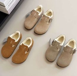 Designer Boston Clogs Sandal Suede Shearling Fur cork Loafer Wool Lined real Leather Mules Fashion Women Men Arizona Platform Closed Toe Slides High quality shoes