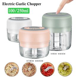 New Mini Electric Garlic Grinder Chili Vegetable Chopper 100/250ML Wireless Portable Mixer Machine Crusher Kitchen Blender