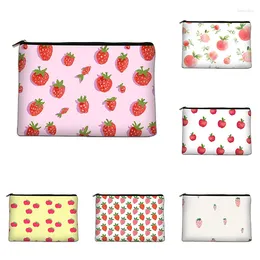 Cosmetic Bags Cartoon Strawberry Fruit Bag Canvas Toiletry Storage Bridesmaid Gift Travel Portable Handbag
