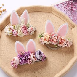 Hair Accessories Easter Day Baby Headband Rabbit Ear born Pography Props Boy Girl Nylon Hair Bands Artificial Flower Festival Headwrap 230413