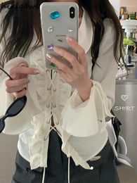 Women's Blouses Sweet Women Shirts Lace Up Long Sleeve 2023 Blusas Mujer De Moda Fashion White Ruffles Korean Thin Tops Femme