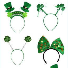 Party Hats Irish St Patricks Day Headband Green Leprechaun Hairband Shamrock Buckle Fancy Dress Carnival Christmas Accessories Top D Dh5Mc