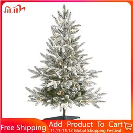Christmas Decorations Christmas Tree 3' Green Spruce Flocked Artificial Christmas Tree Prelit 50 Lights Decoration Festive Party Home 231113