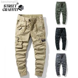 Men's Pants 2023 New Spring Men's Cotton Cargo Pants Clothing Autumn Casual Fashion Elastic Waist Quality Pantnes Tipo Cargo Pants Men W0414