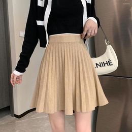 Skirts 2023 Knit Pleated Skirt Women High Waist Sweater Autumn Winter Solid Elastic Knitting Ribbed Mini