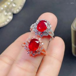 Cluster Rings Silver 925 Jewellery Big Ruby Luxury For Women Party Cocktail Ring 7x9mm