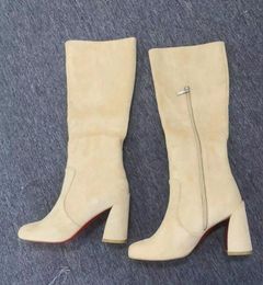 Stivali firmati Stivali stringati Stivali da donna da uomo di alta qualità Stivaletti in vera pelle Scarpe stile classico Stivali invernali da donna alti in pelle scamosciata beige