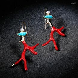 Dangle Earrings Red Enamel Coral Antlers Branch Acrylic Resin Drop Girl Fashion Jewellery