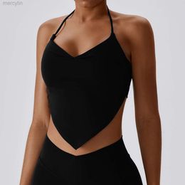 Designer Aloo Yoga Bra Long Sleeve Summer New Hanging Neck Suit Women's Outdoor Sexy Sling Fitness Tank Top Quick Drying Sports Bra