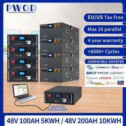 LiFePO4 48V 100Ah 5.12Kw Battery Pack 51.2V 200Ah 6000 Cycle Lithium Battery BMS CAN RS485 100% Capacity 10Year Warranty NO TAX