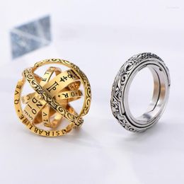 Cluster Rings 2 Pcs Women Men Punk Fashion Anti Stress Rotatable Ring Creative Vintage Astronomical Ball Gift Hiphop