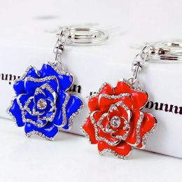 New Rose Keychains Women Girls Sweet Rhinestone Key Chains Rings Couple Lovers Handbag Accessorie DIY Jewellery