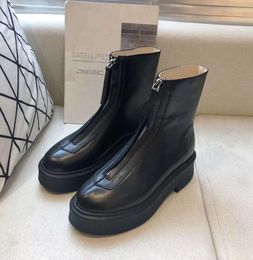 The row smooth Leather Ankle Chelsea Boots platform zipper slip-on round Toe block heels Flat Wedges booties chunky boot for women factory All-in-one fashion portabili