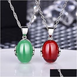 Pendant Necklaces Green Jade Sier Fashion Vintage Agate Necklace Natural Gemstone Jewellery Clothes Accession Drop Delivery Pen Dhgarden Dhbsx